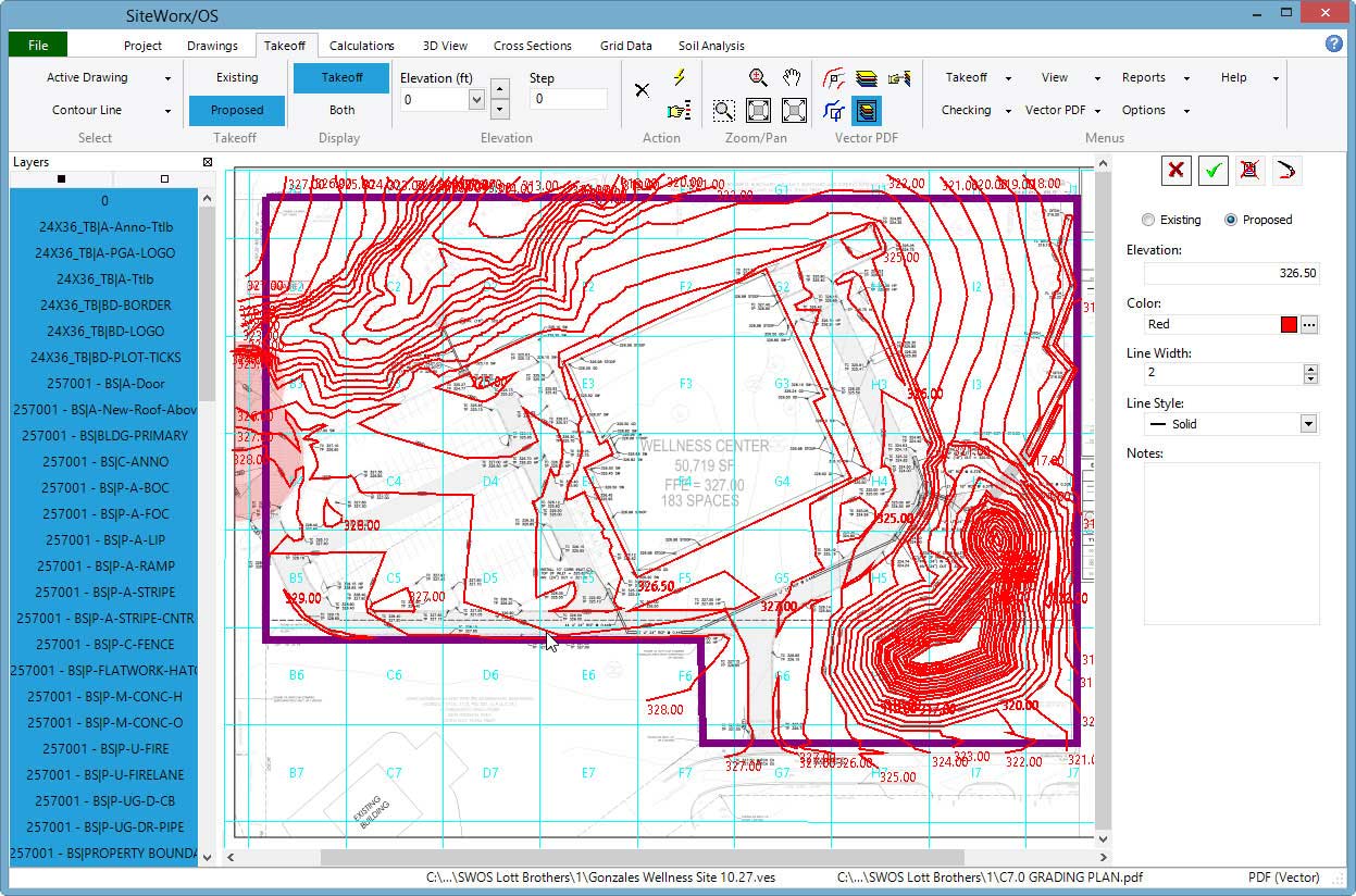 Grading plan made with SiteWorx O/S